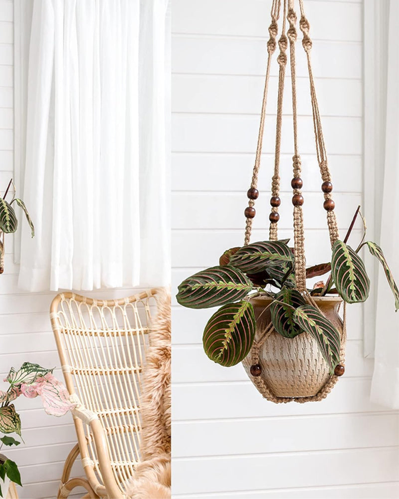Hanging Planter Basket｜With Wooden Bead Decorative macrame Plant Stand｜Home Decor 35 inches Four Color Choice