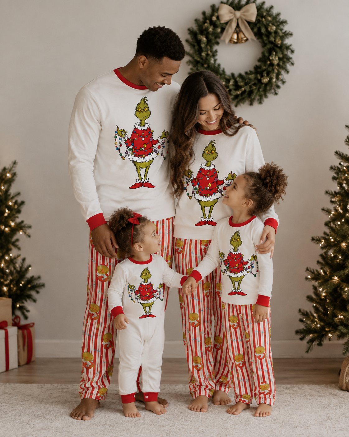 Crimson Noel-Family Matching Grinch Christmas Pajamas