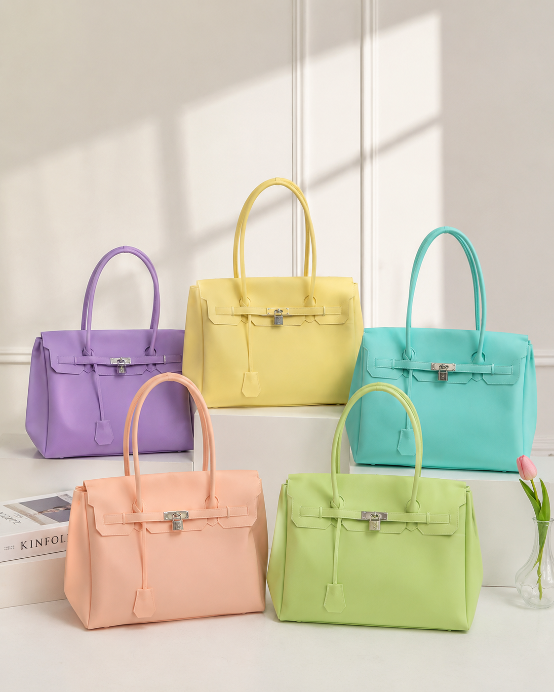 Transparent Solid Color Pvc Jelly Bag Women's Tote Bag