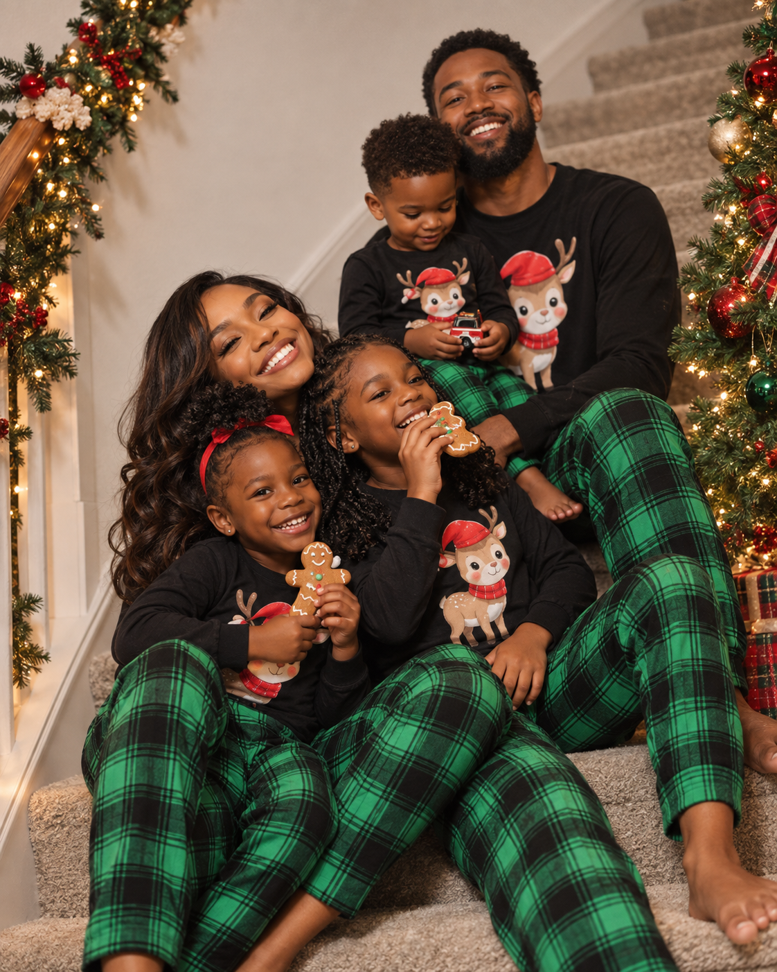 Reindeer Spirit-Green Plaid Family Christmas Pajamas