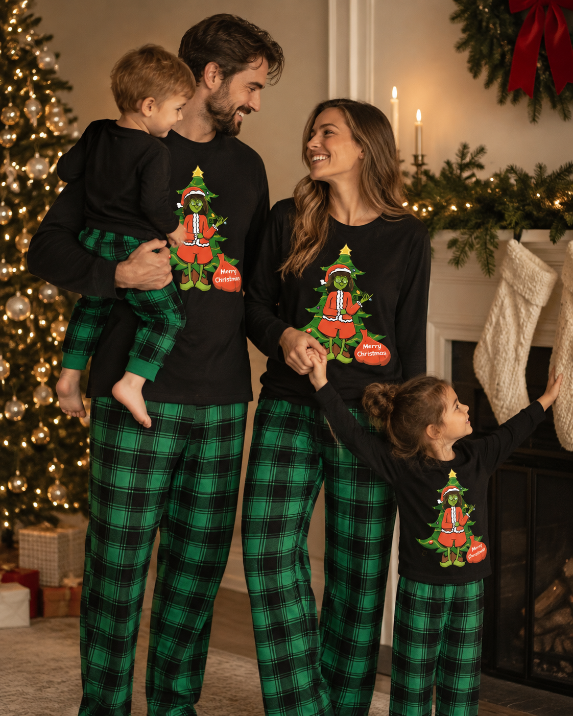 Grinch Bliss-Green Plaid Grinch Family Christmas Pajamas
