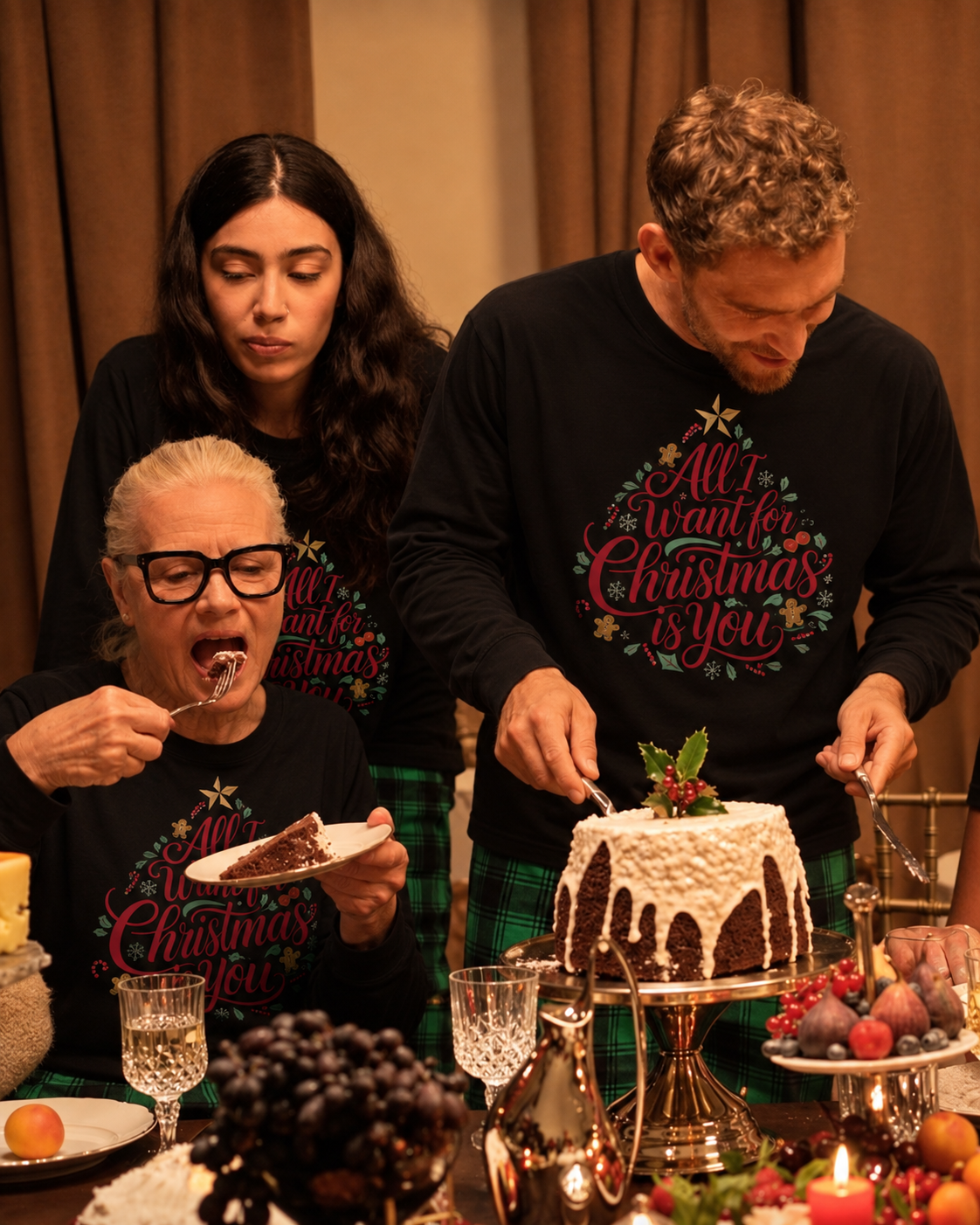 ALL I WANT-Green Plaid Family Christmas Pajamas