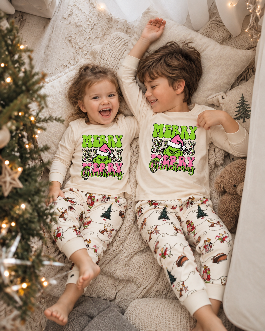 Pink Merry-Grinch Family Christmas Pajamas