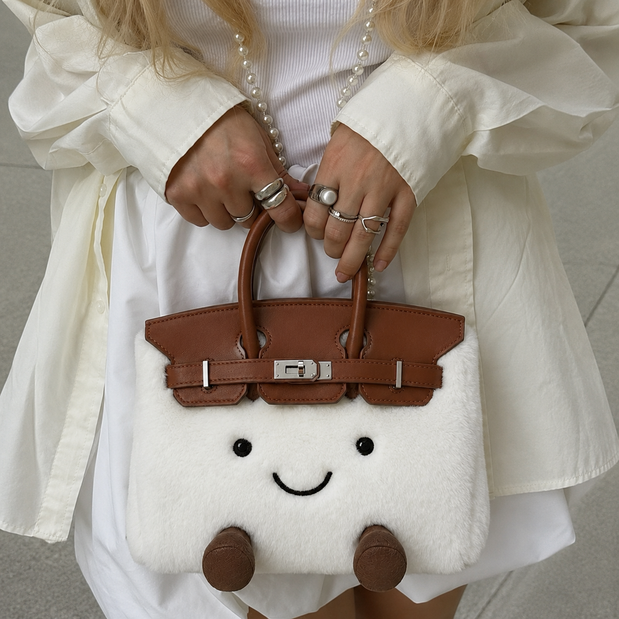 Fluffy Fox White-Jellycat Mini brikin  Bag