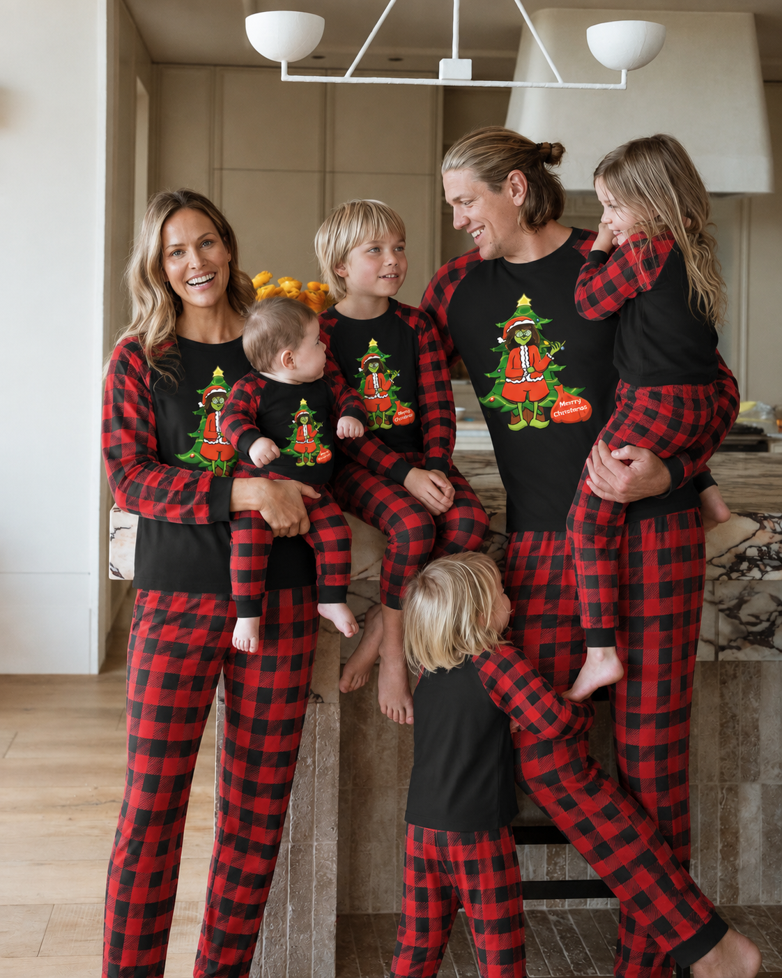 Grinch Magic-Black and Red Plaid Family Christmas Pajamas