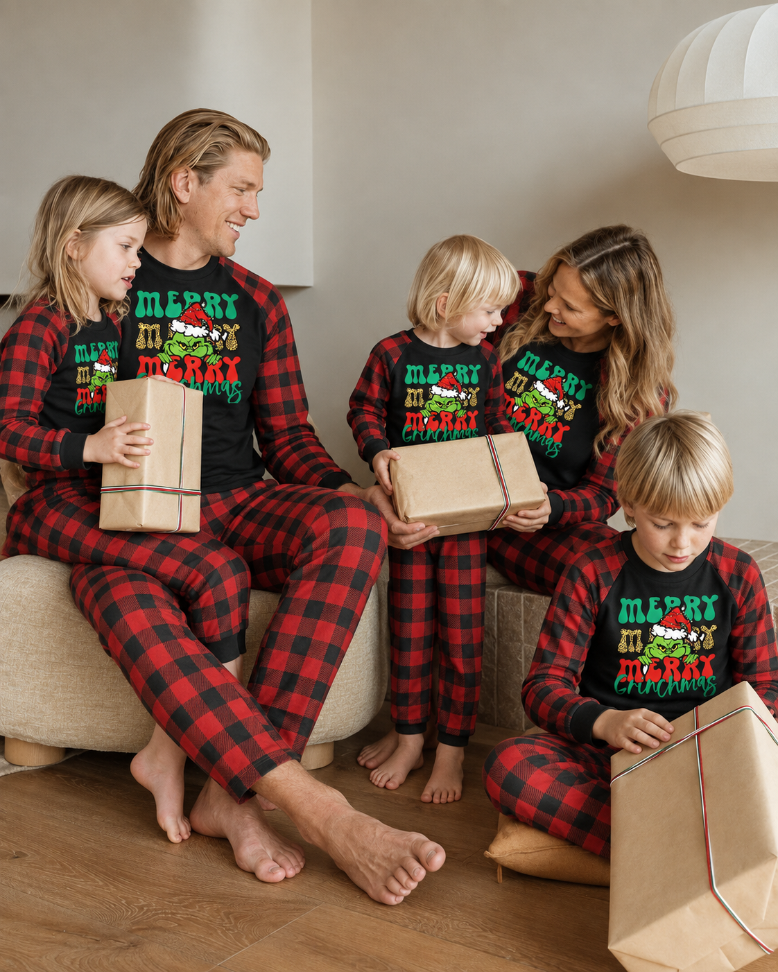 Grinch Red-Black and Red Plaid Family Christmas Pajamas