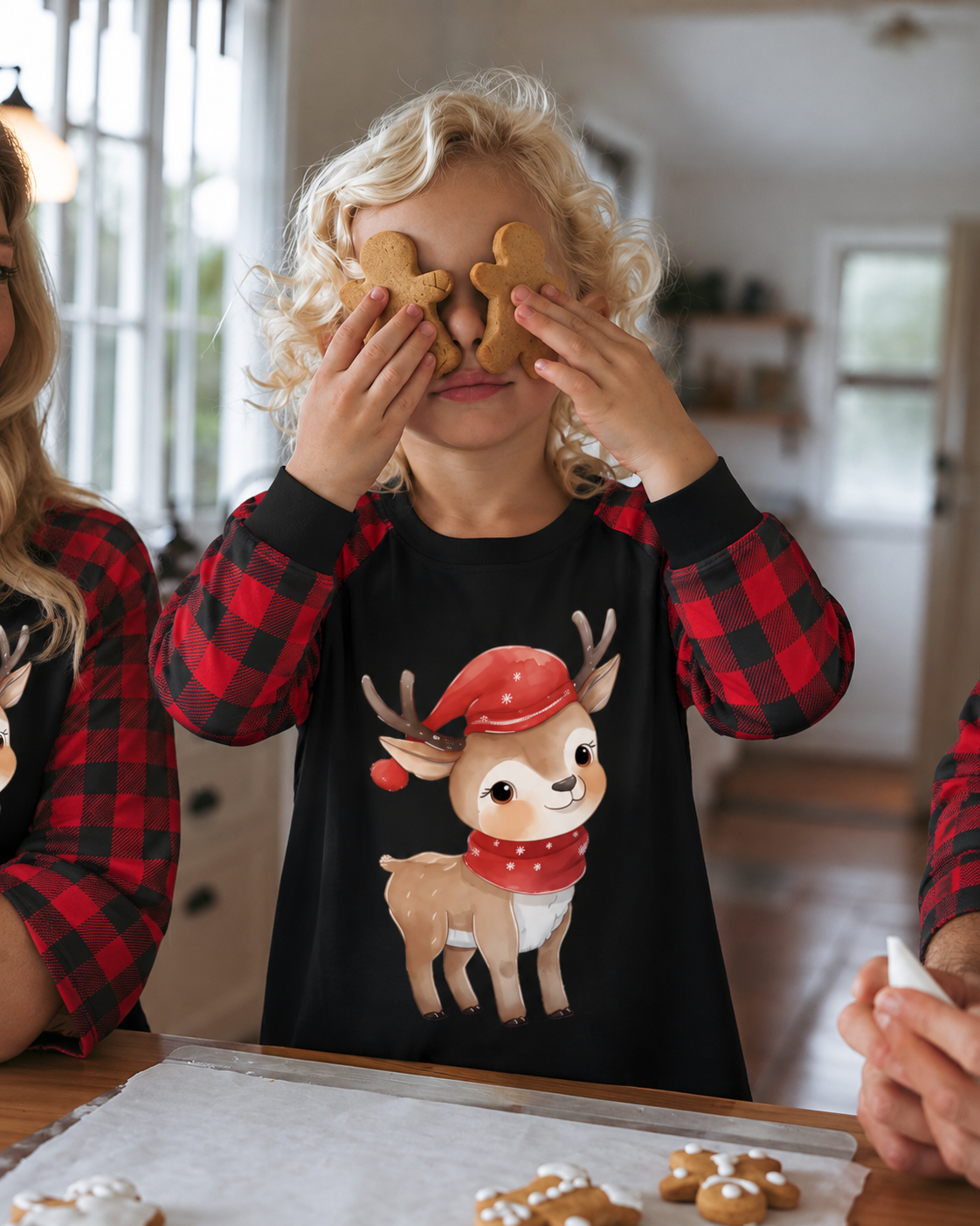 Cozy Elk-Black and Red Plaid Family Christmas Pajamas