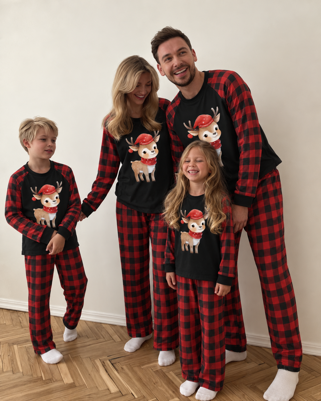 Cozy Elk-Black and Red Plaid Family Christmas Pajamas