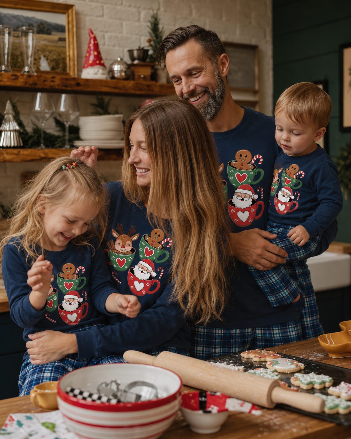 Cup Sigh-Blue Plaid Family Christmas Pajamas