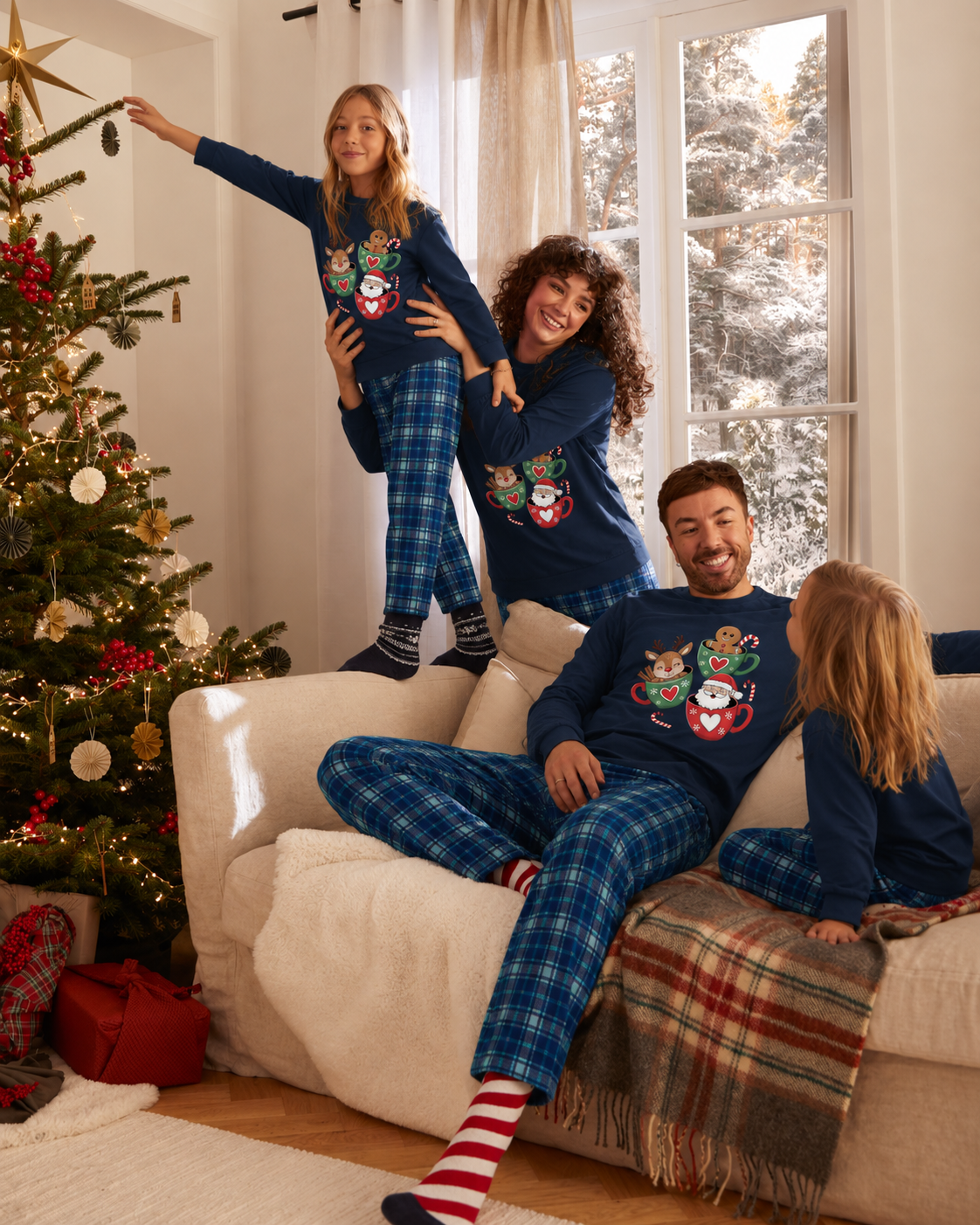 Cup Sigh-Blue Plaid Family Christmas Pajamas