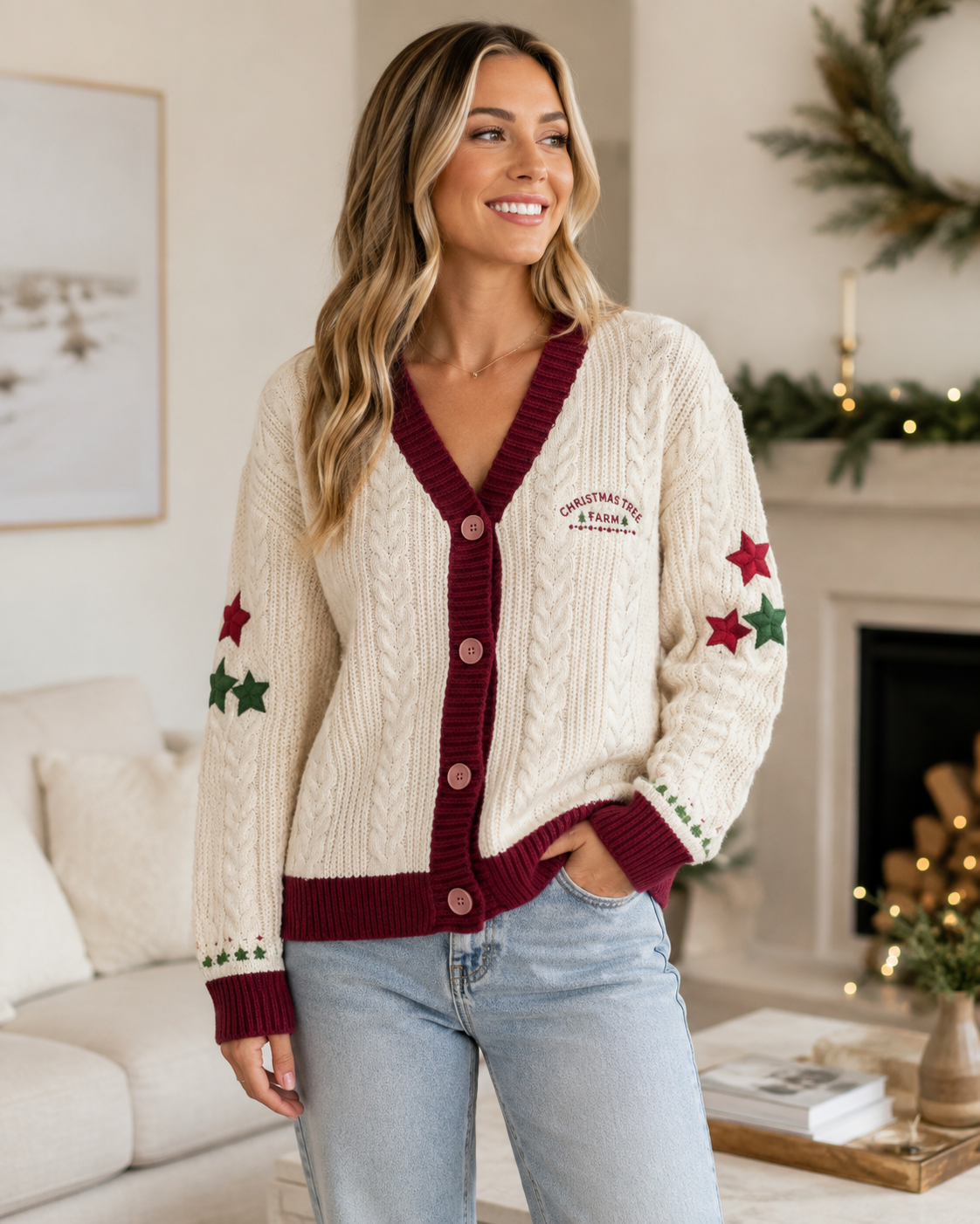 Maroon Christmas Tree Farm Cardigan -  Xmas Special Edition