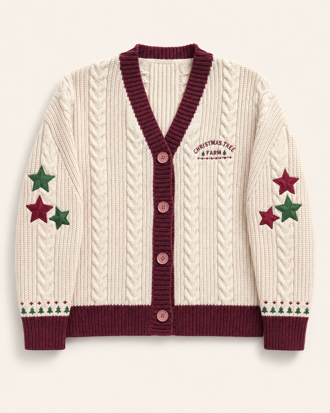 Maroon Christmas Tree Farm Cardigan -  Xmas Special Edition