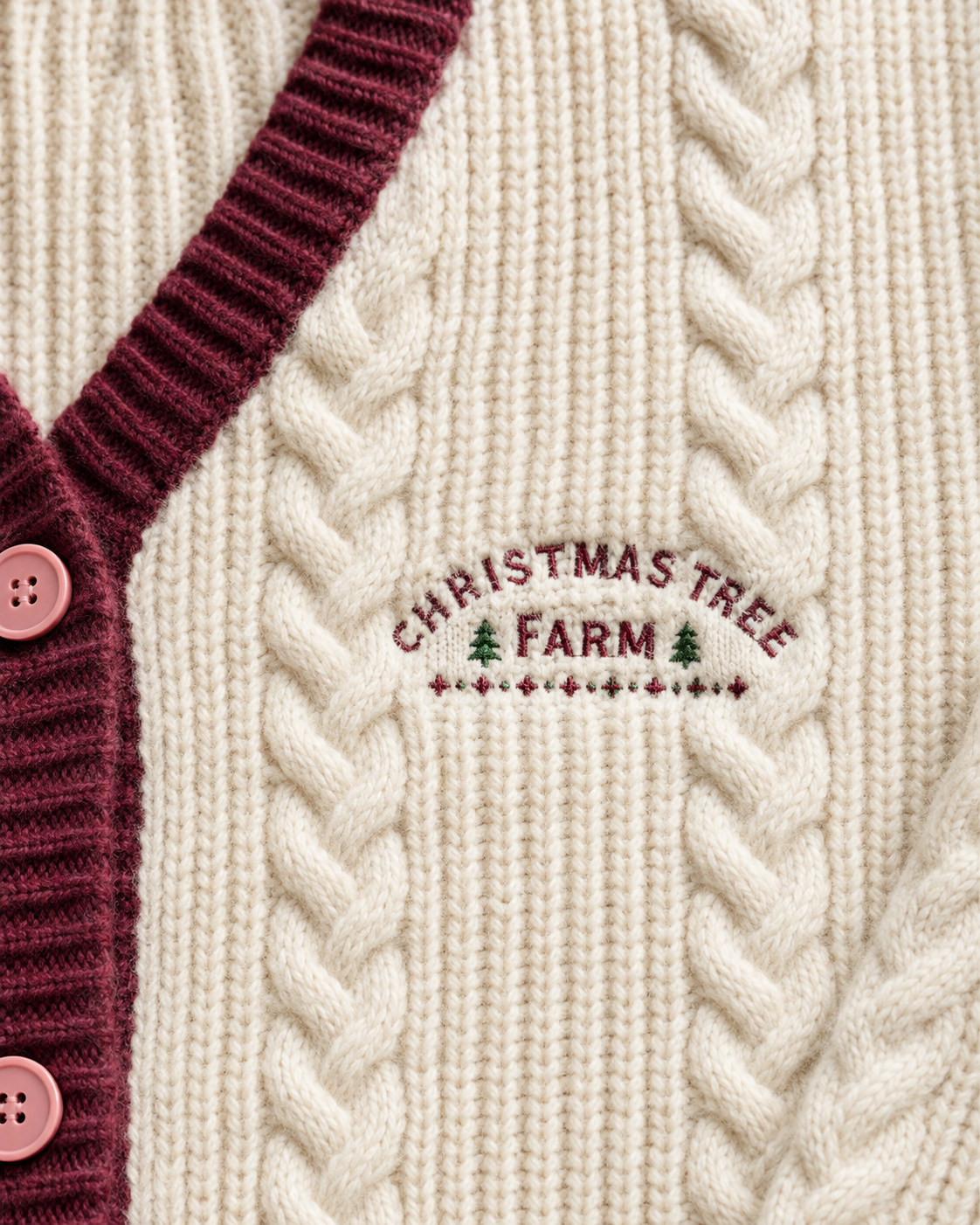 Maroon Christmas Tree Farm Cardigan -  Xmas Special Edition