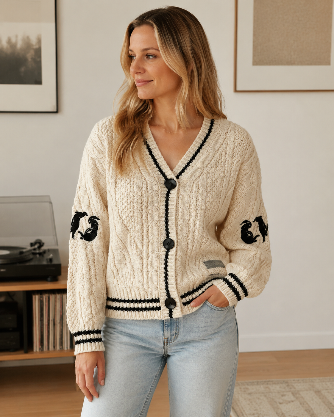Bunny Knit Embroidered Cardigan, Knitted Sweater