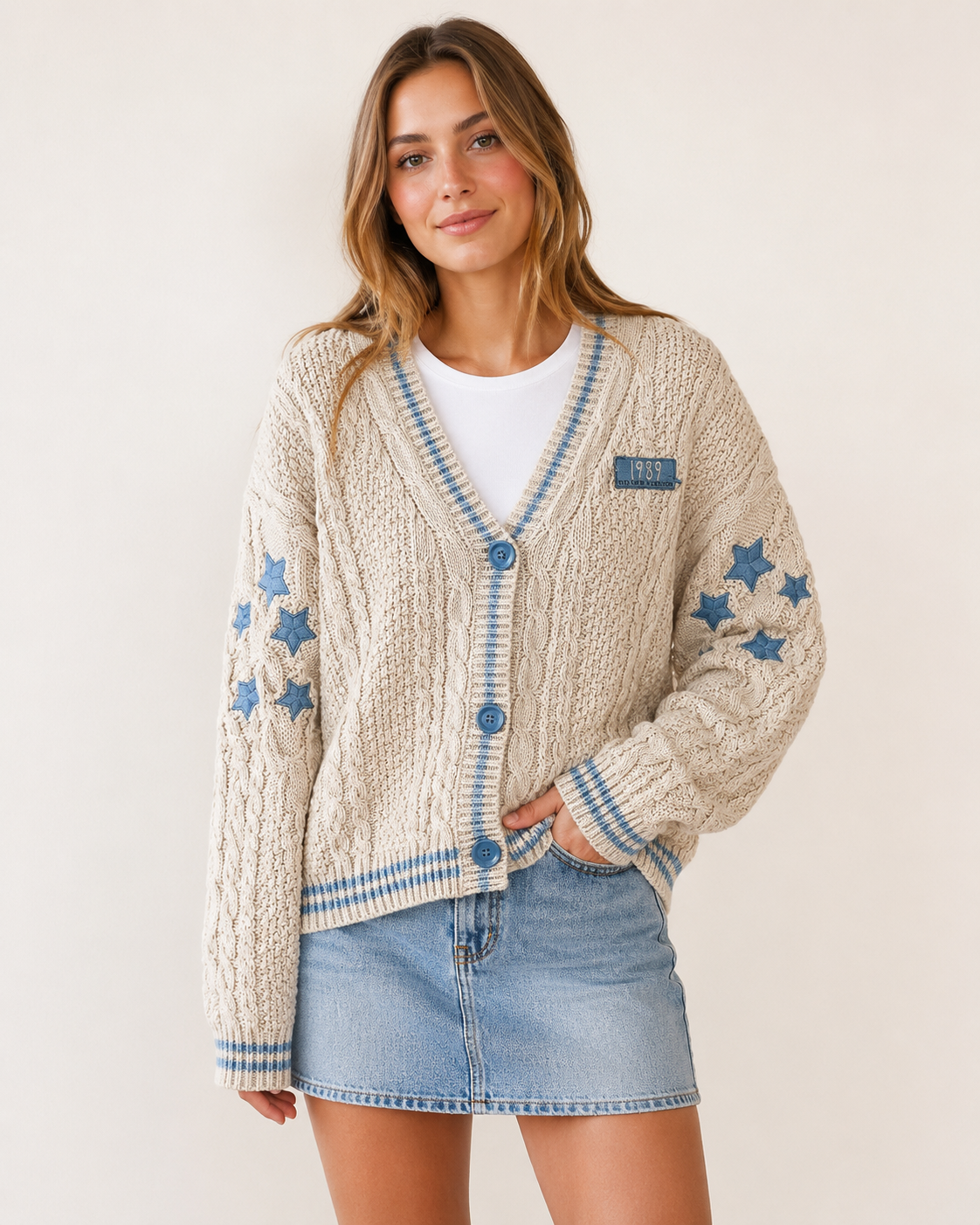 1989 Taylors Version Cardigan, Beige Cardigan Sweater