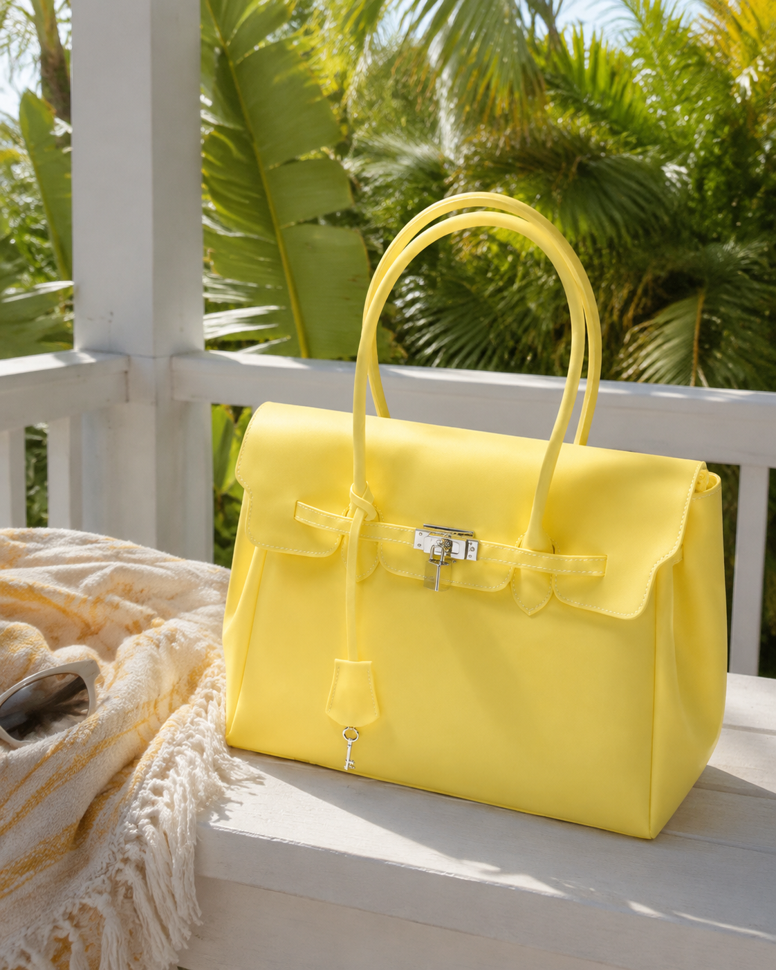 Yellow-Transparent Solid Color Pvc Jelly Bag Women's Tote Bag