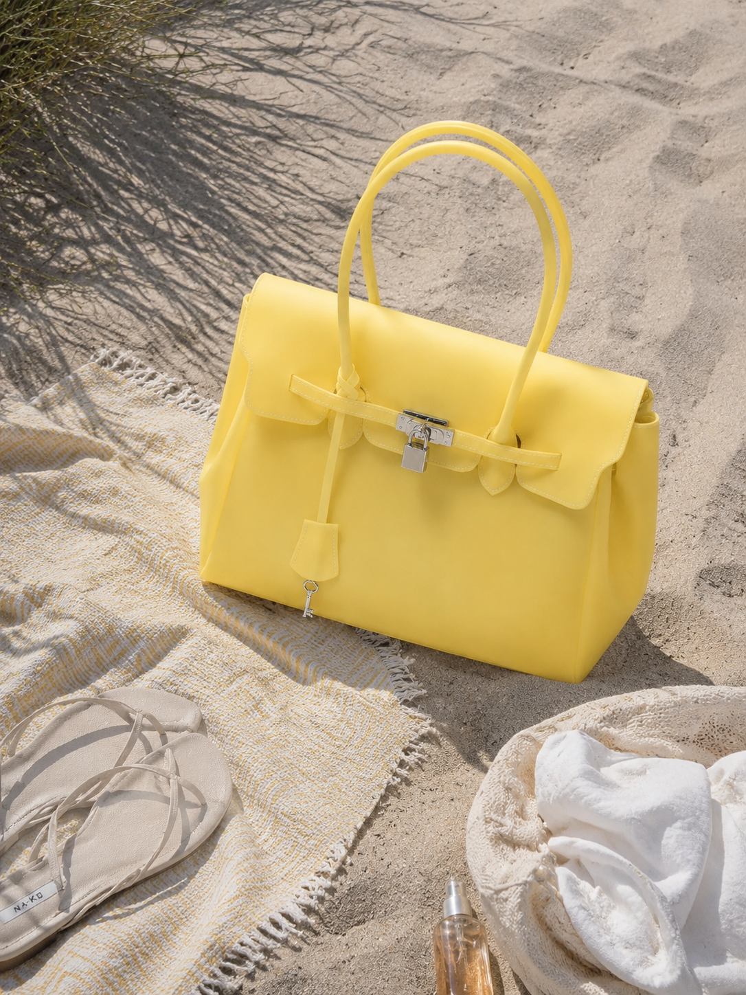 Yellow-Transparent Solid Color Pvc Jelly Bag Women's Tote Bag