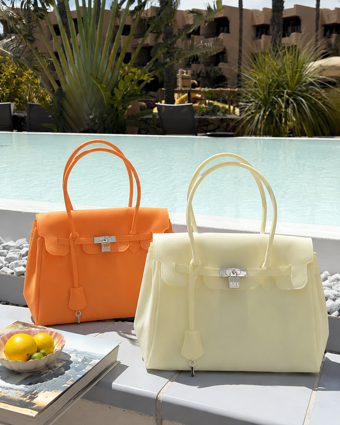 Yellow-Transparent Solid Color Pvc Jelly Bag Women's Tote Bag