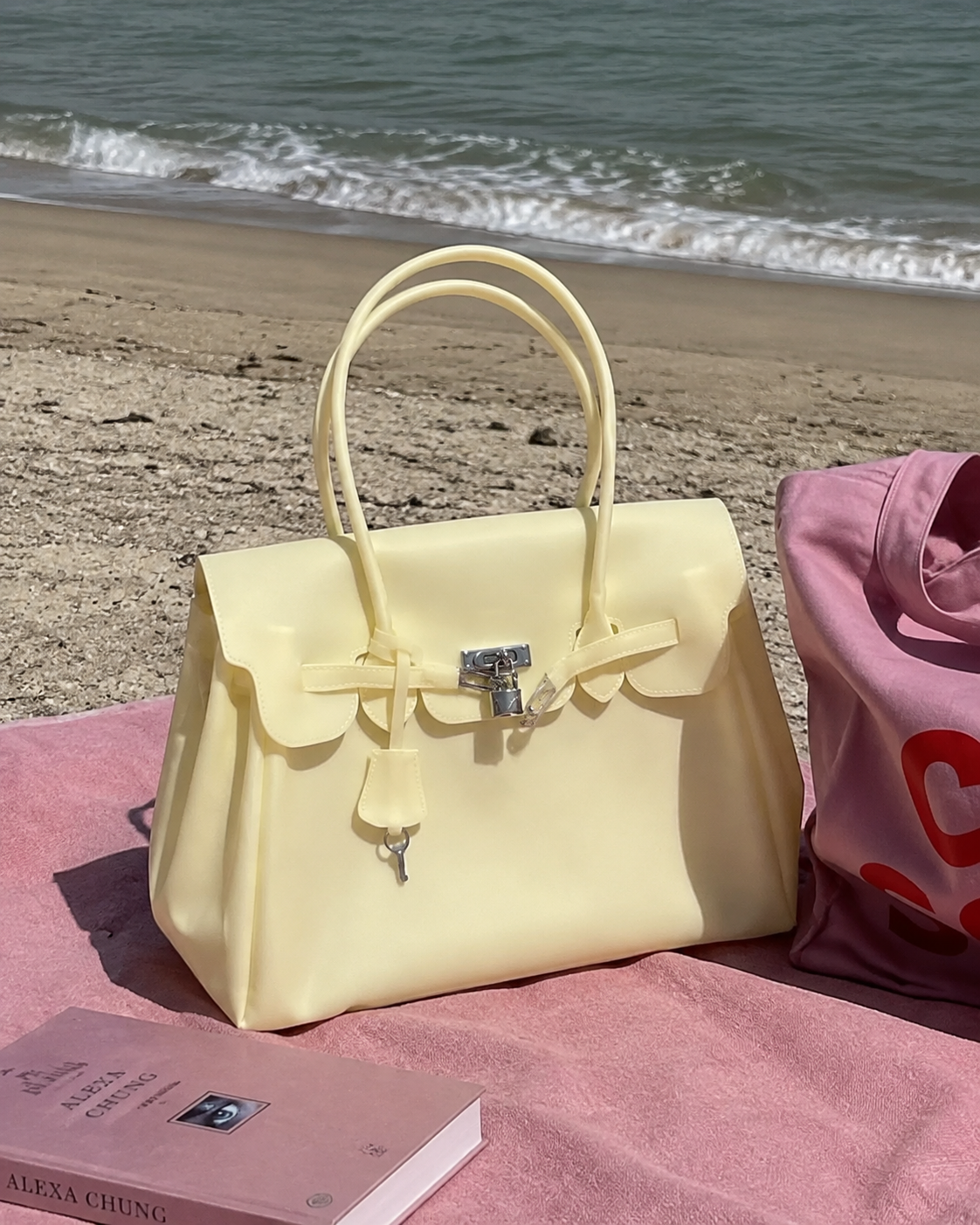 Yellow-Transparent Solid Color Pvc Jelly Bag Women's Tote Bag