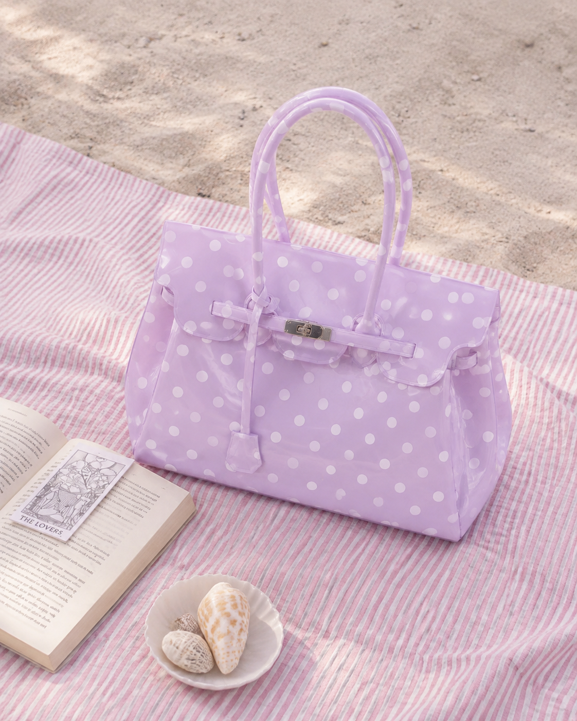 Purple White Polka Dot TPU Jellyfirkin Tote Bag