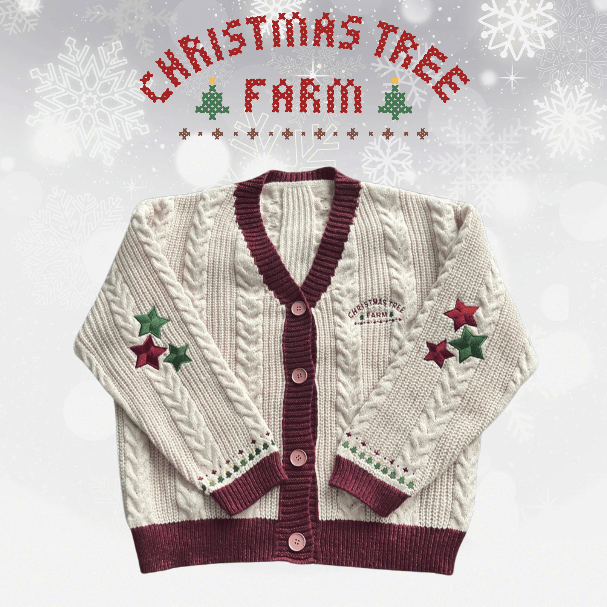 Maroon Christmas Tree Farm Cardigan -  Xmas Special Edition