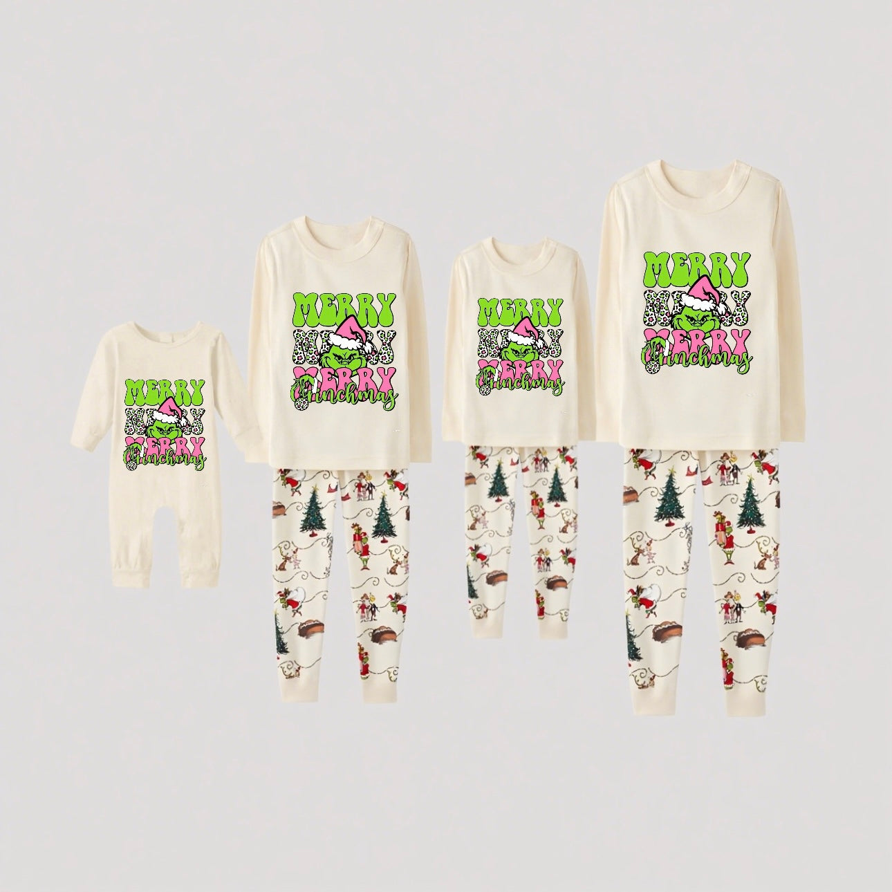 Pink Merry-Grinch Family Christmas Pajamas