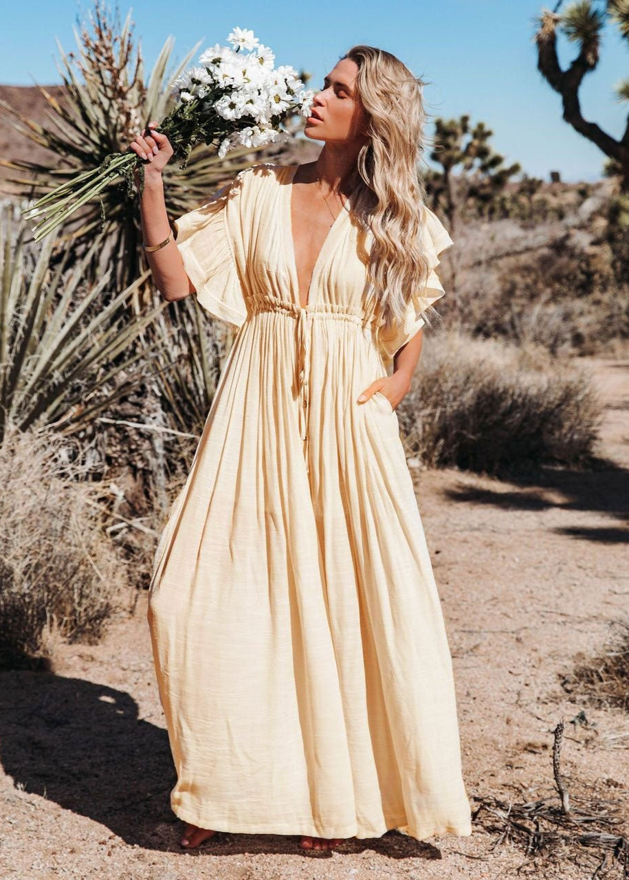 Cream Bohemian Long Boho Dress