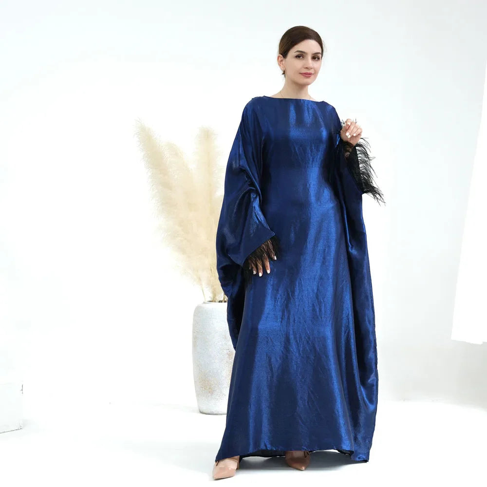 Farha Feather Batwing Sleeve Maxi Dress