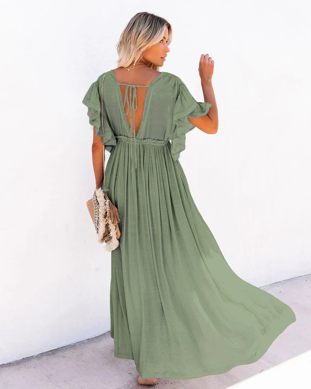 Green Long Loose Bohemian Boho Dress