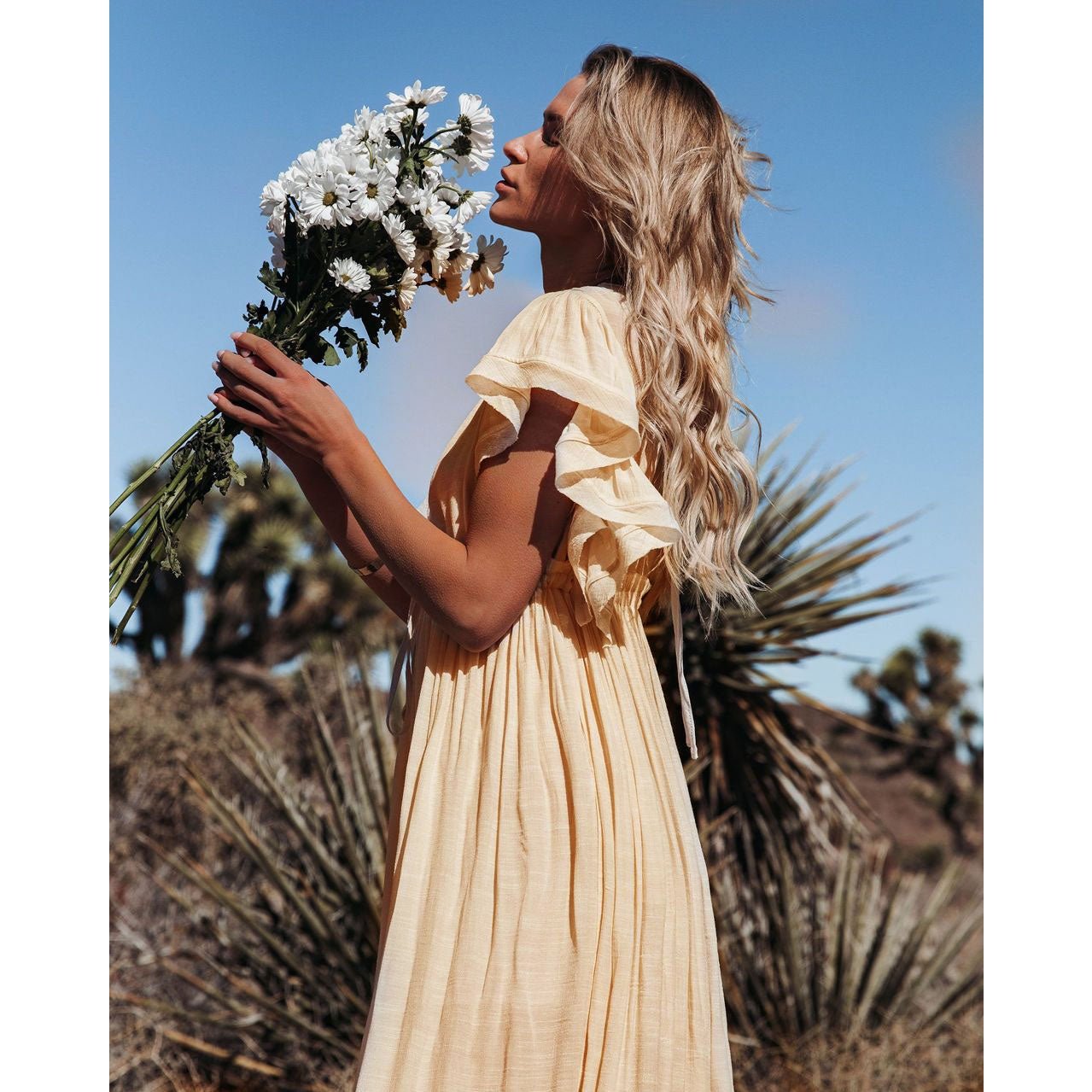 Cream Bohemian Long Boho Dress