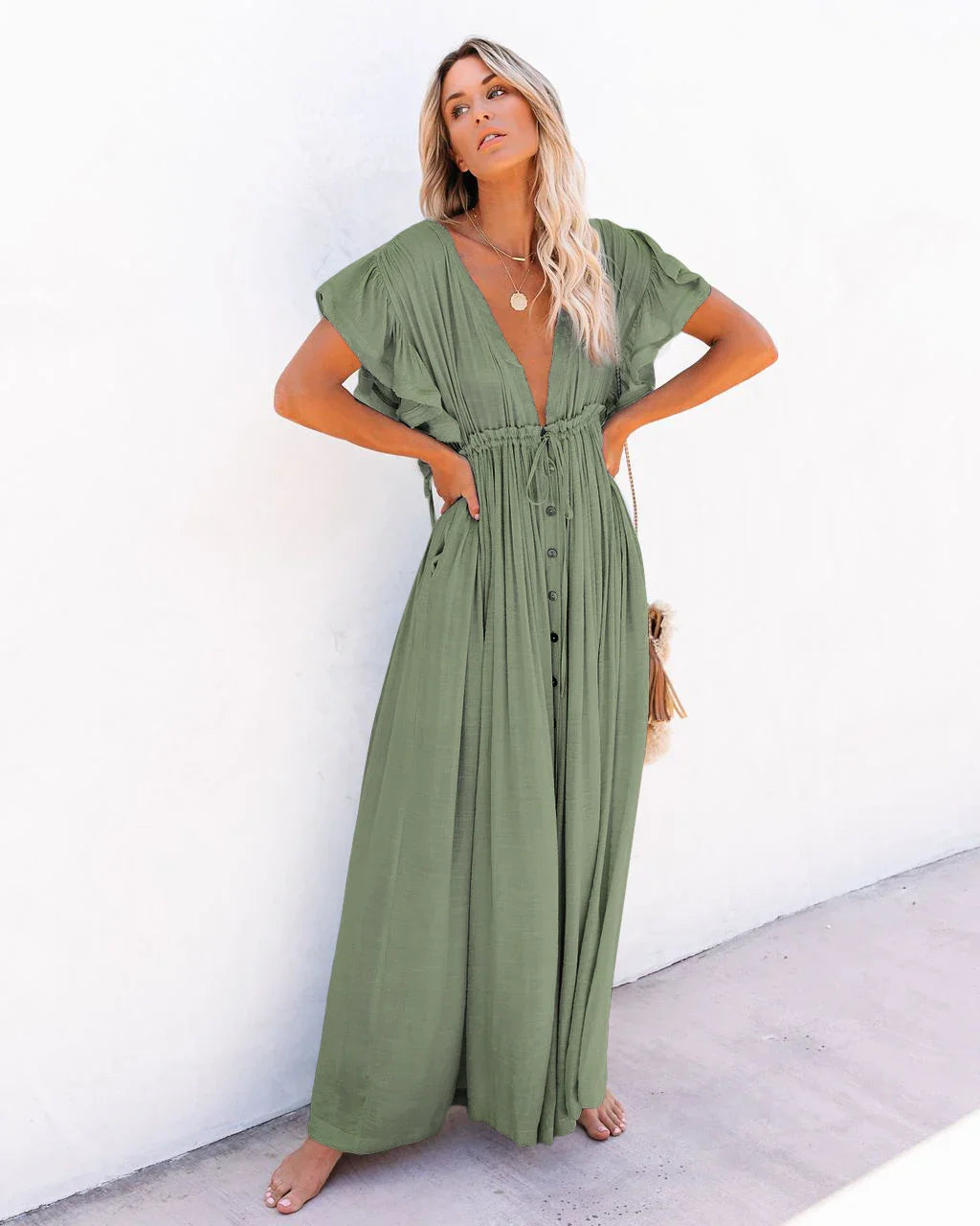 Green Long Loose Bohemian Boho Dress