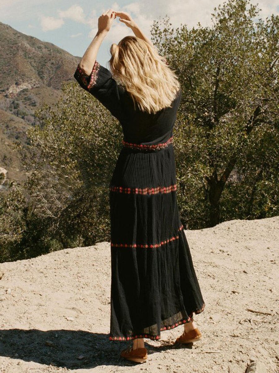 Long Bohemian Black Lace Boho Dress