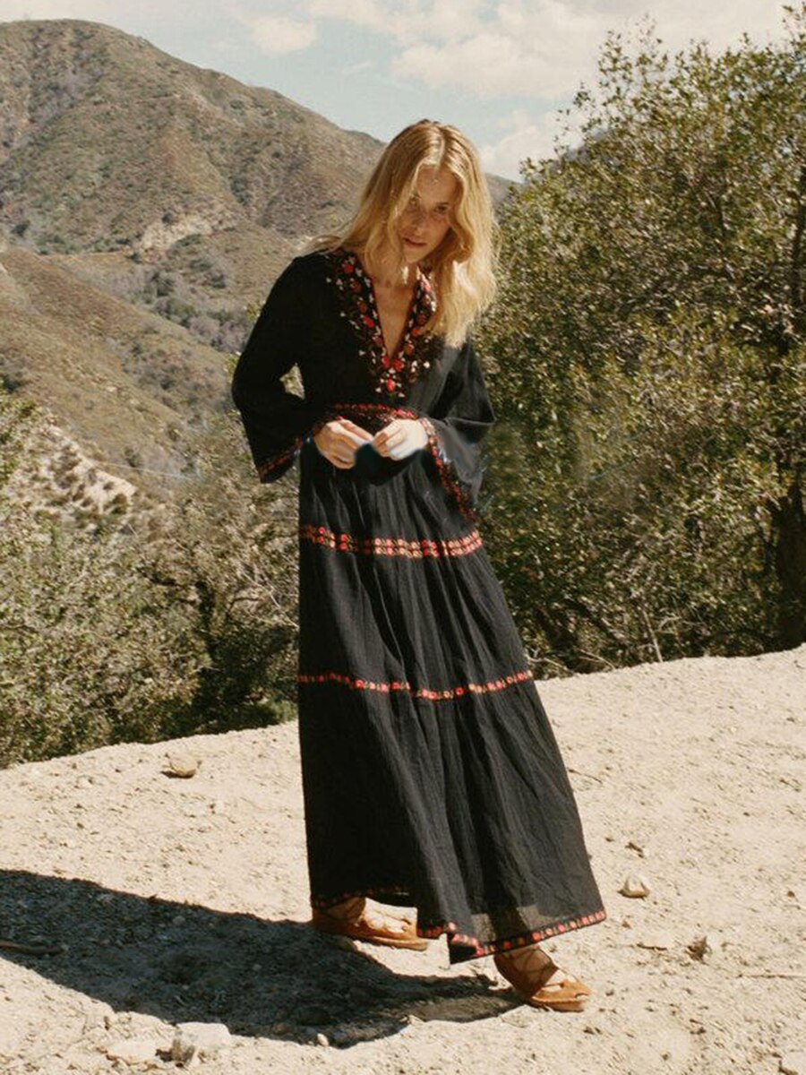 Long Bohemian Black Lace Boho Dress