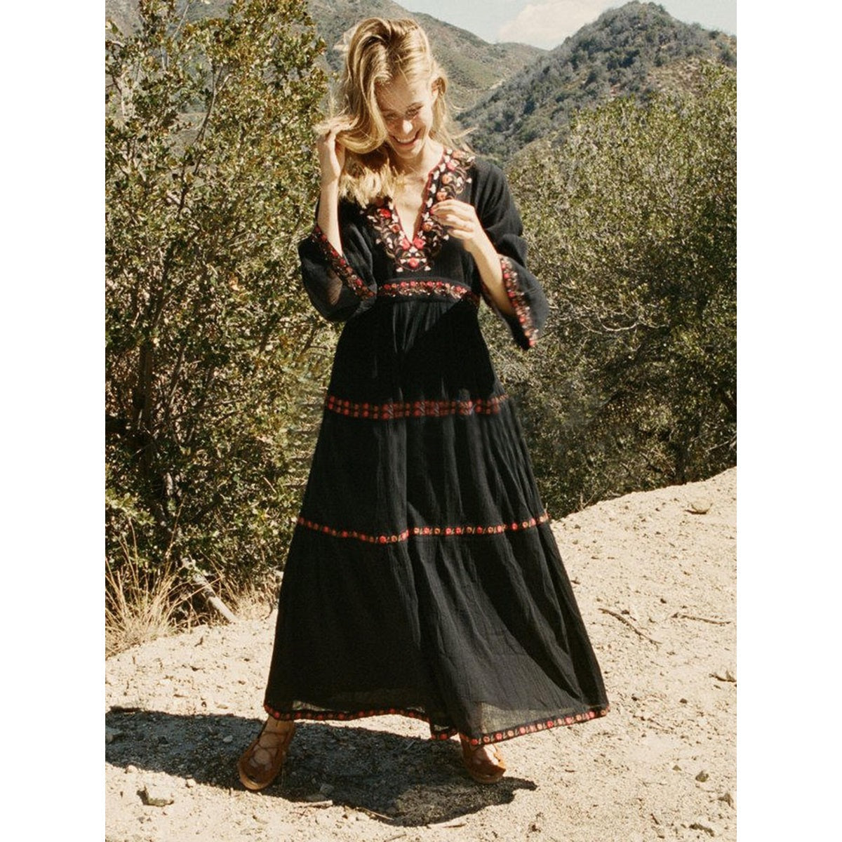 Long Bohemian Black Lace Boho Dress