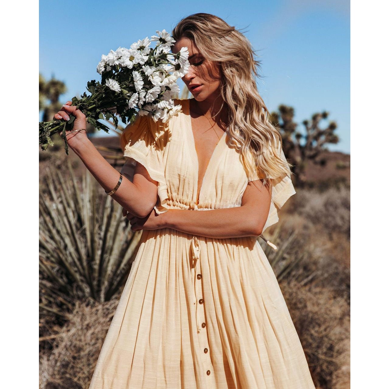Cream Bohemian Long Boho Dress