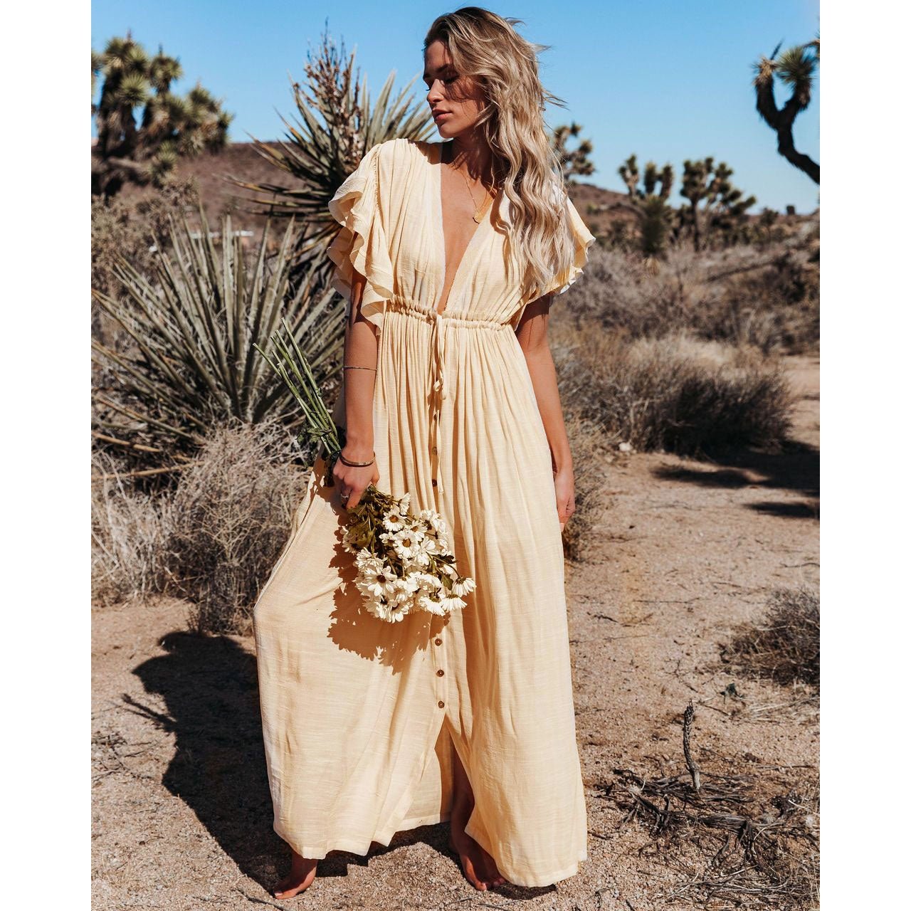 Cream Bohemian Long Boho Dress