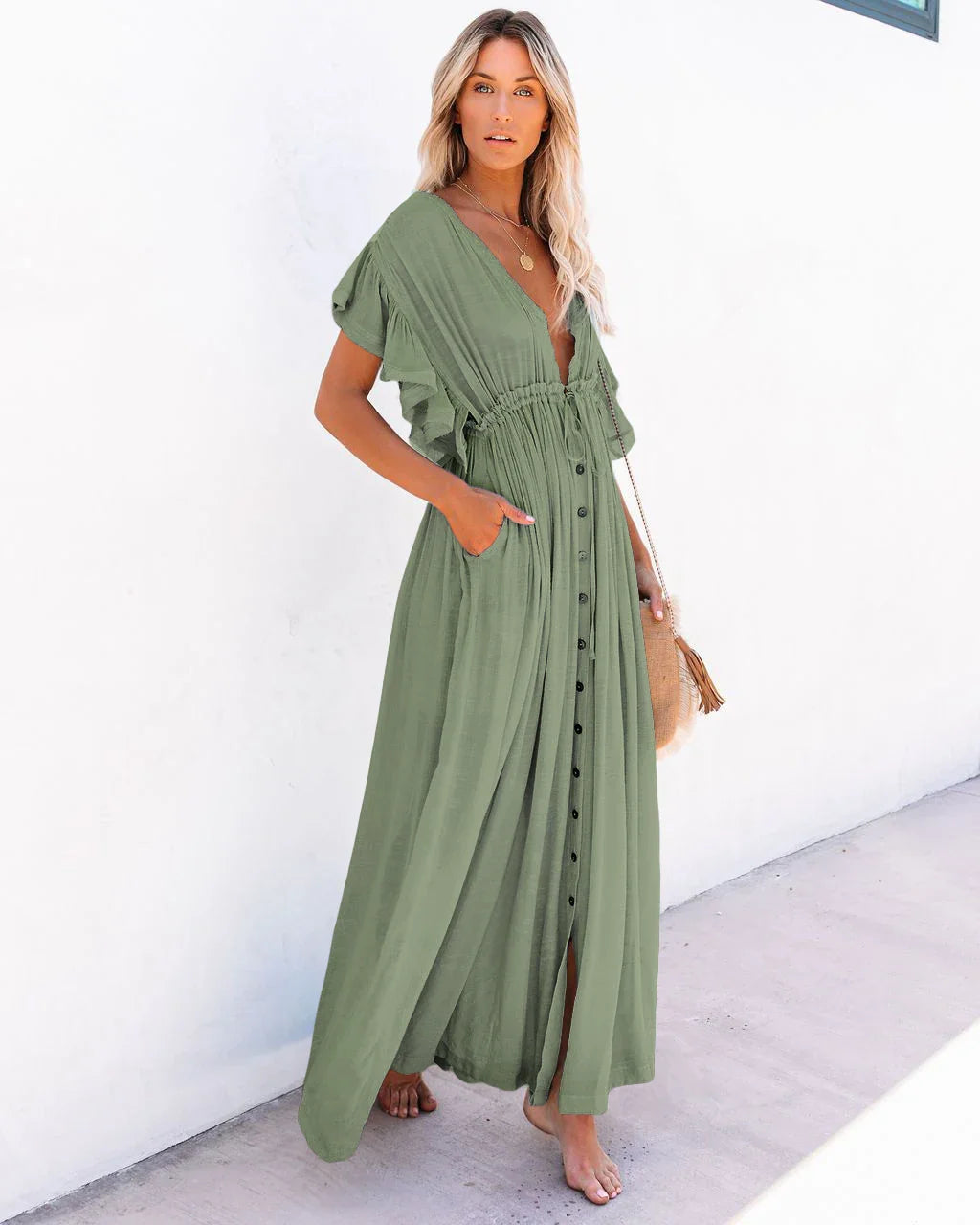 Green Long Loose Bohemian Boho Dress