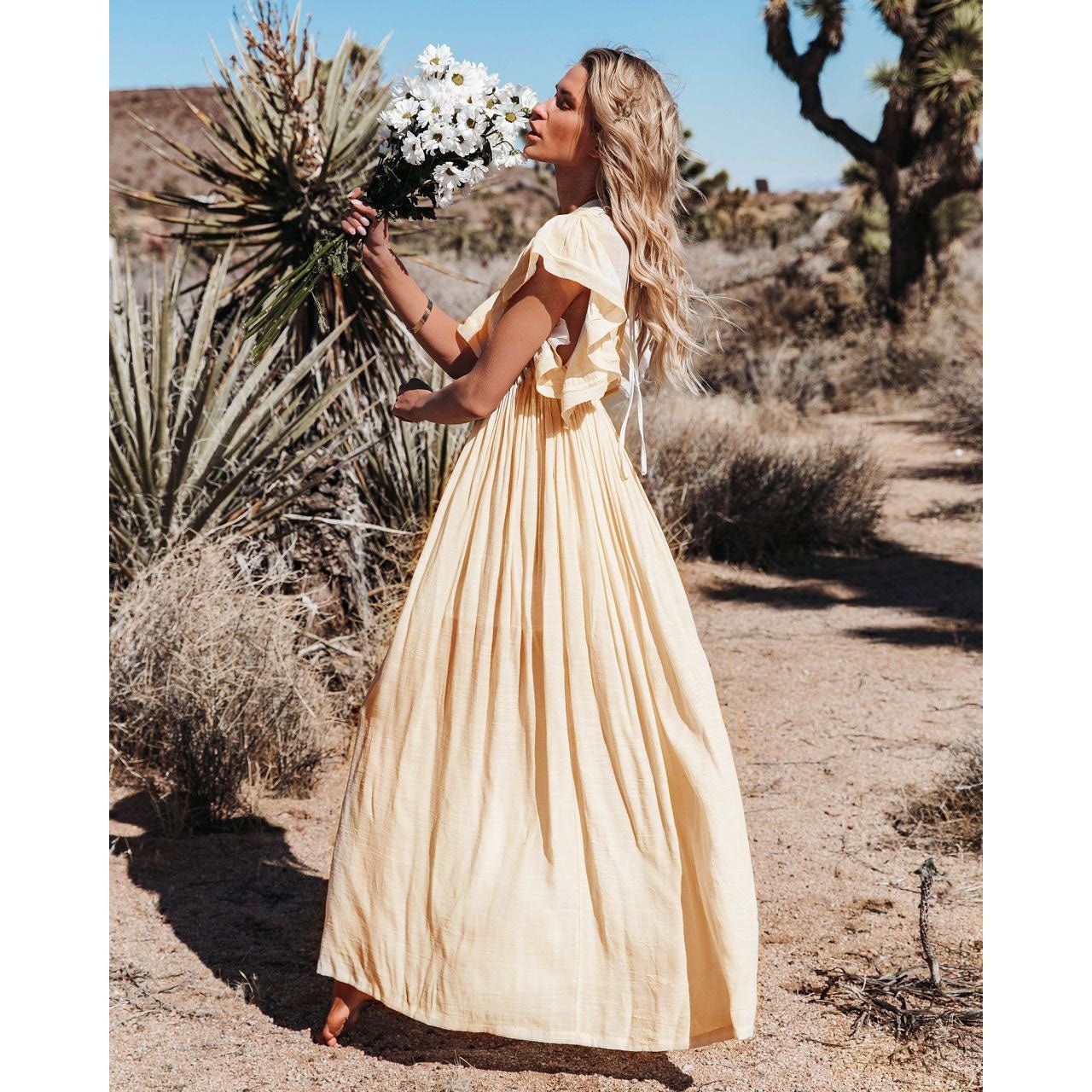 Cream Bohemian Long Boho Dress