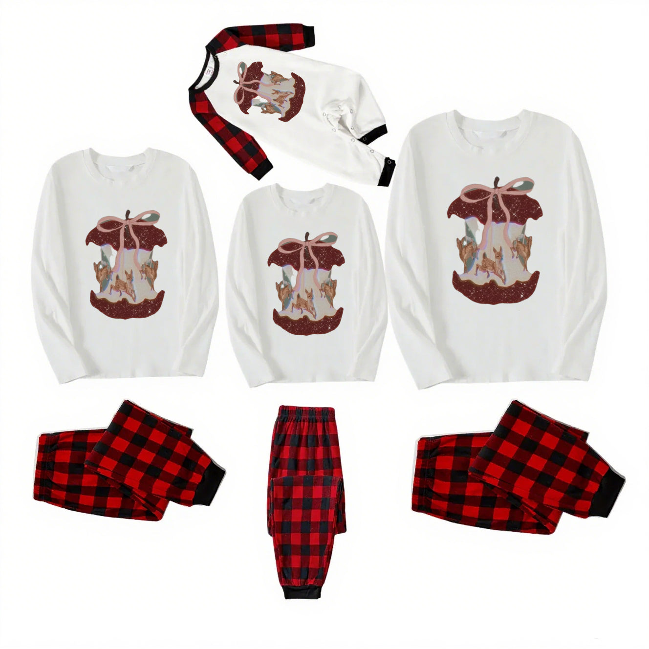 Enchanted Deer-Red Plaid Family Christmas Pajamas
