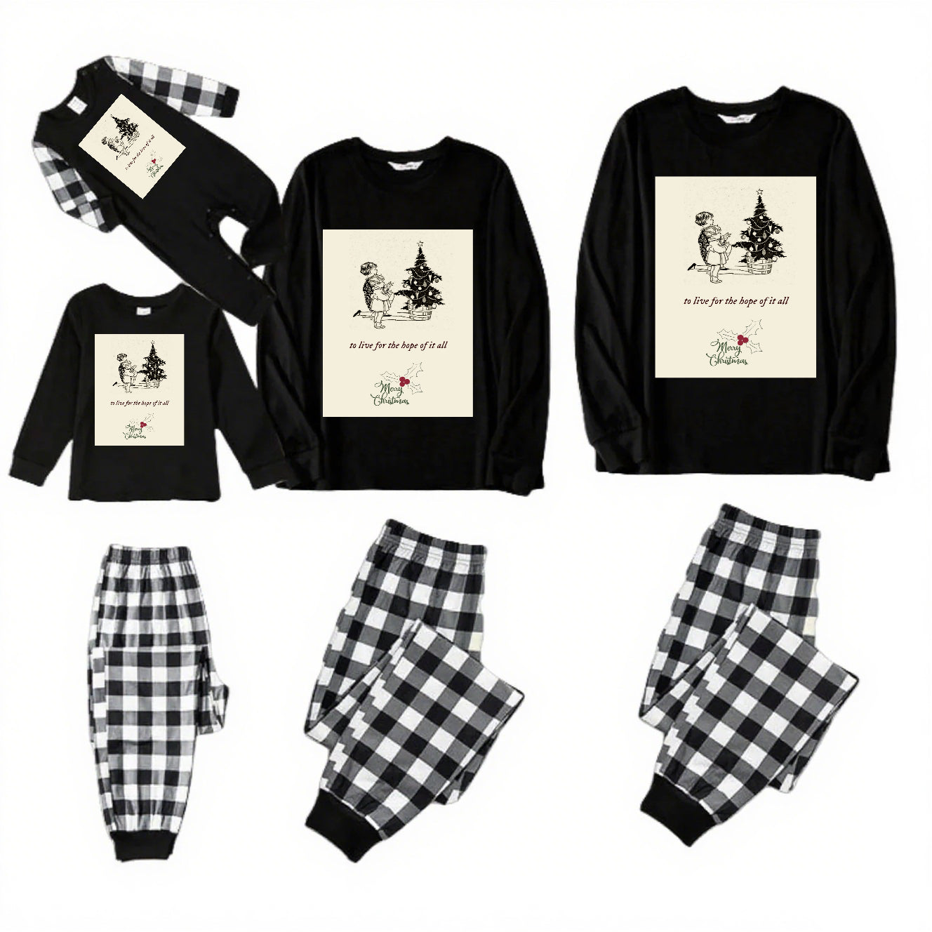 live for the hope- black and white Plaid Family Christmas Pajamas