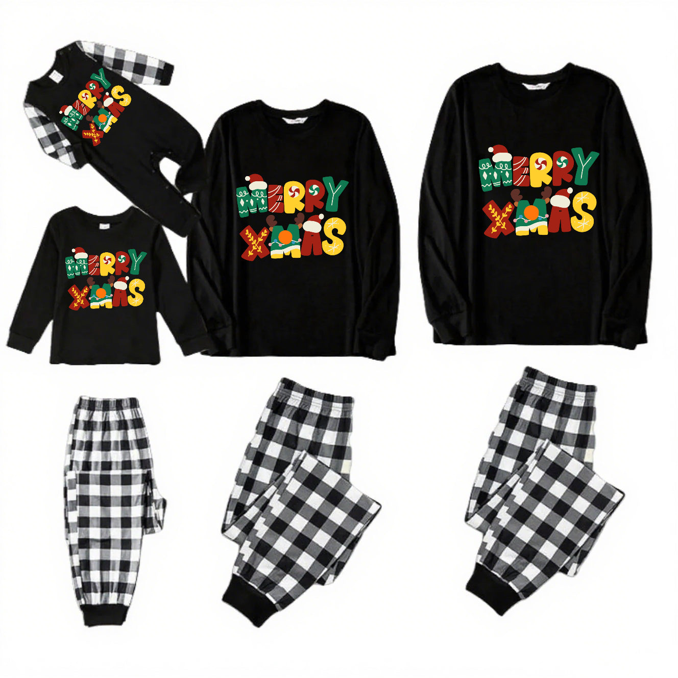 Merry Mark-Black and White Plaid Family Christmas Pajamas