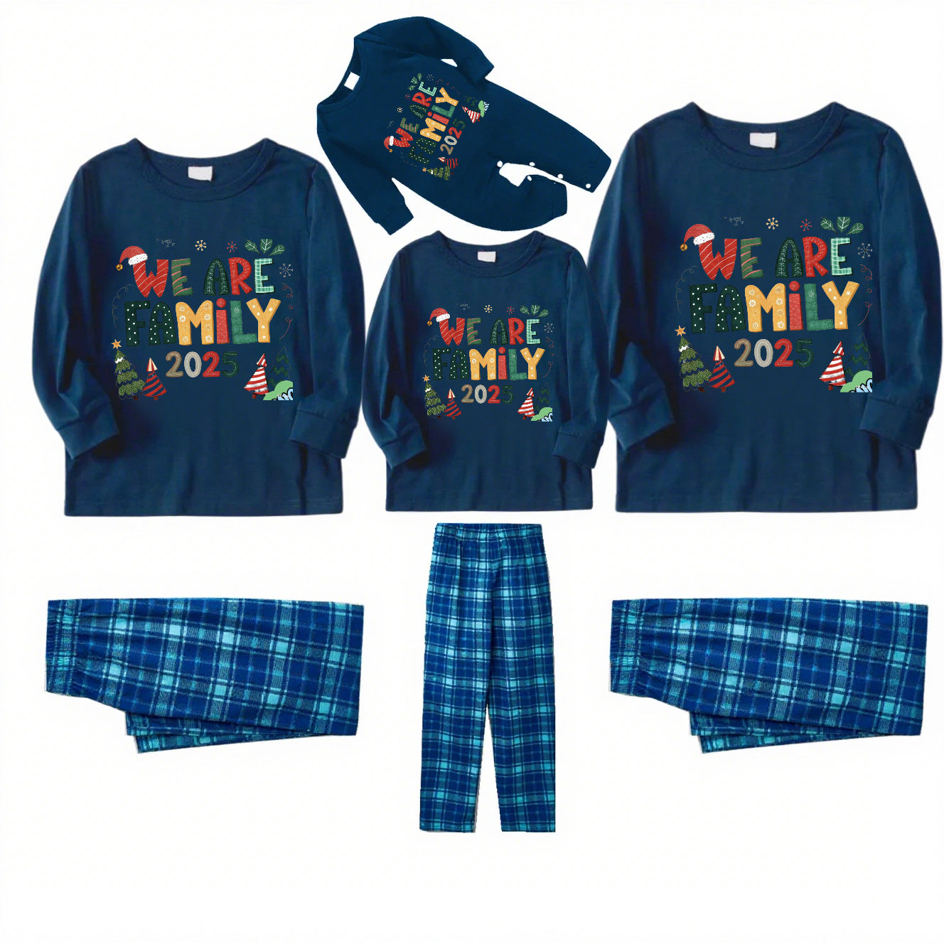 WE ARE FAMILY-Blue Plaid Family Christmas Pajamas