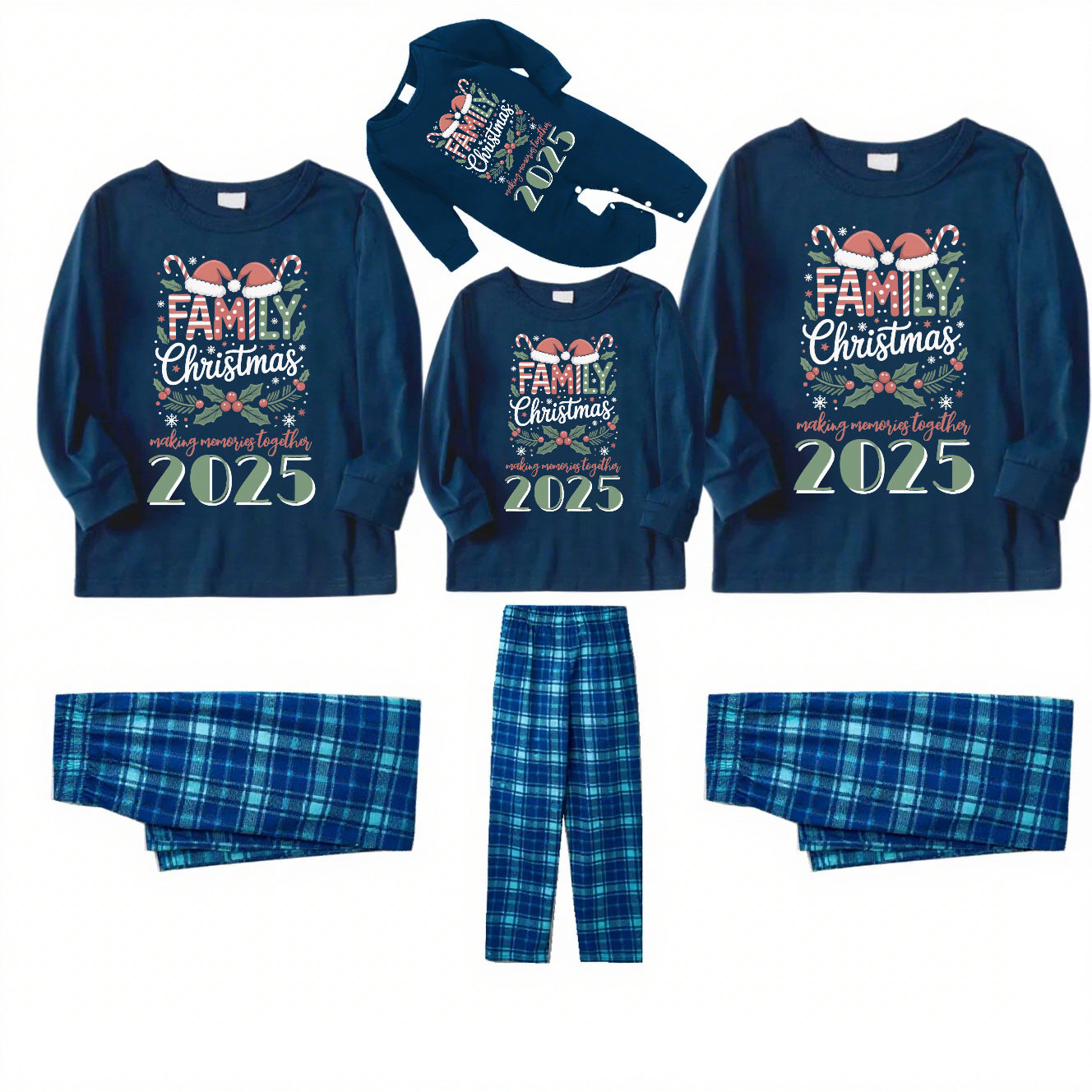 MEMORIES TOGETHER-Blue Plaid Family Christmas Pajamas