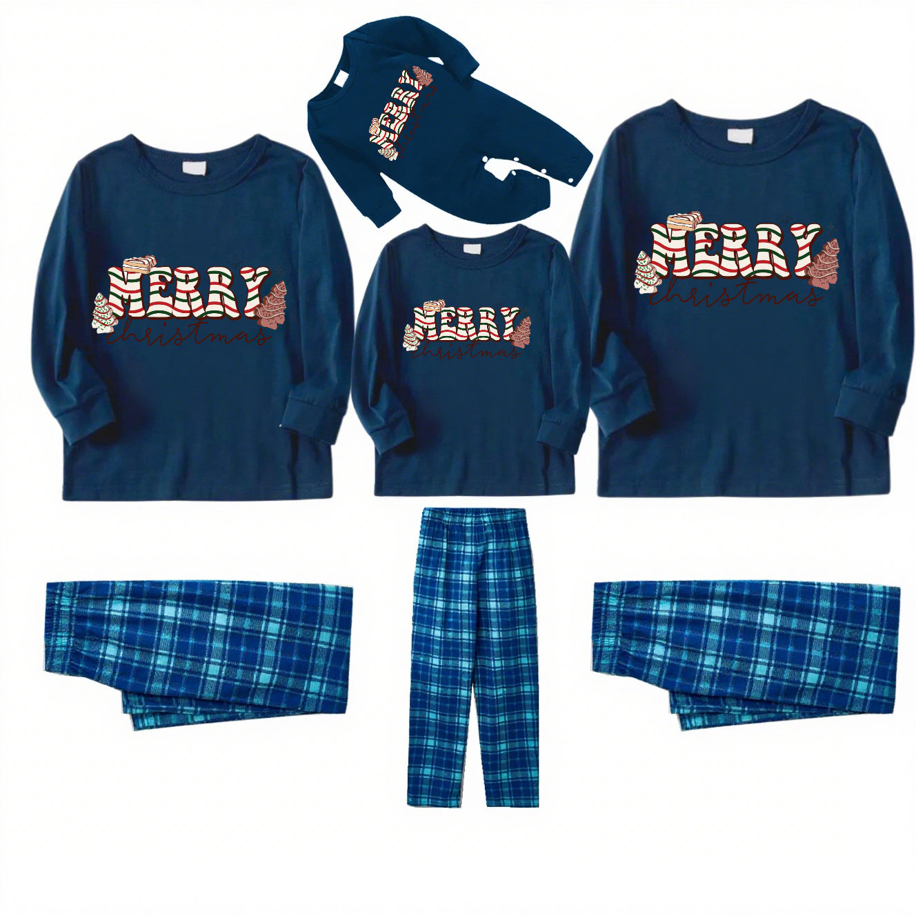 Snowy Repose-Blue Plaid Family Christmas Pajamas