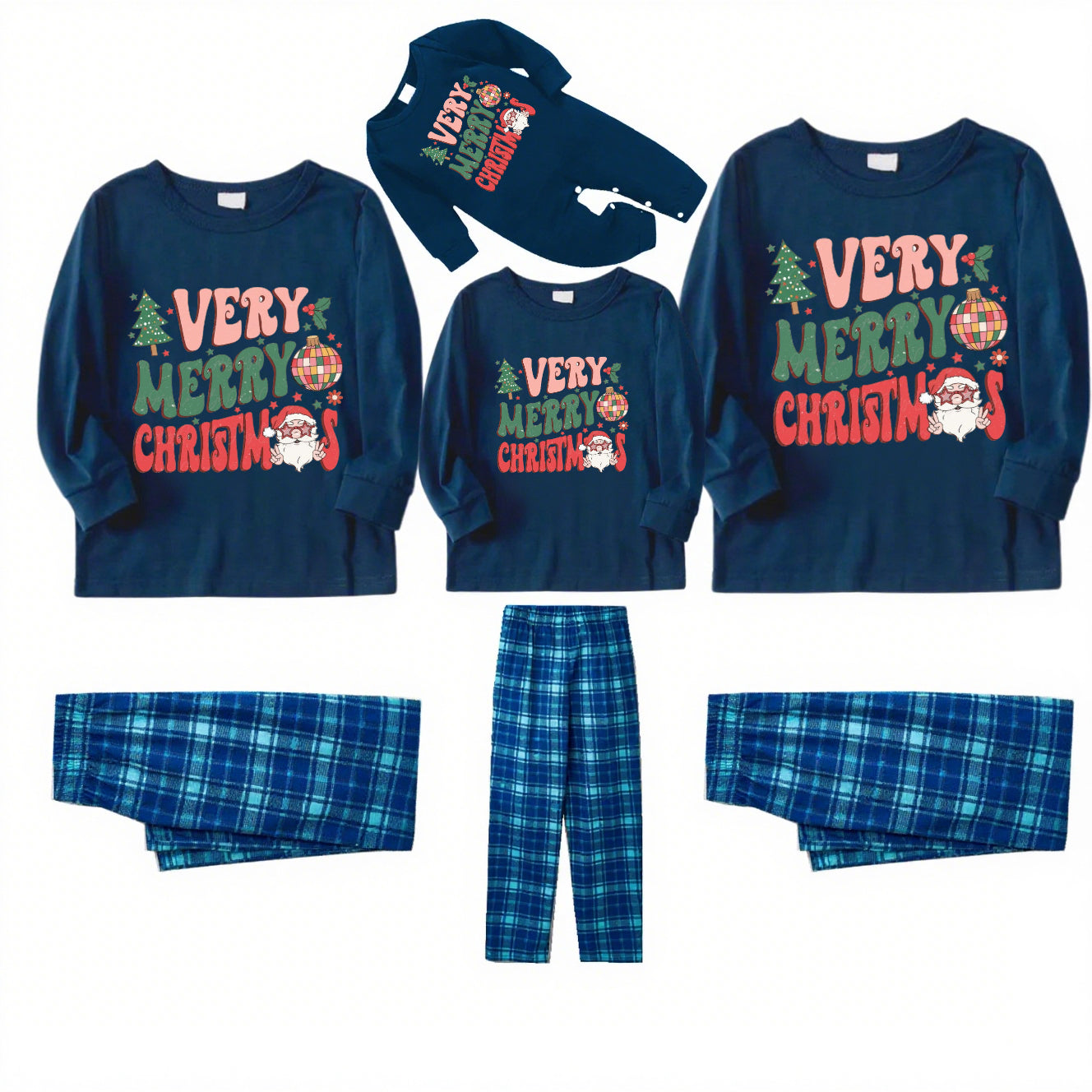 Icy Slumber-Blue Plaid Family Christmas Pajamas