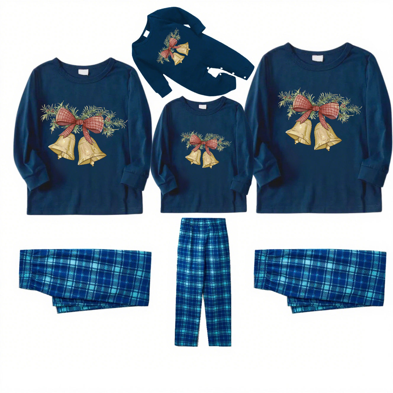Jingle Bells-Blue Plaid Family Christmas Pajamas