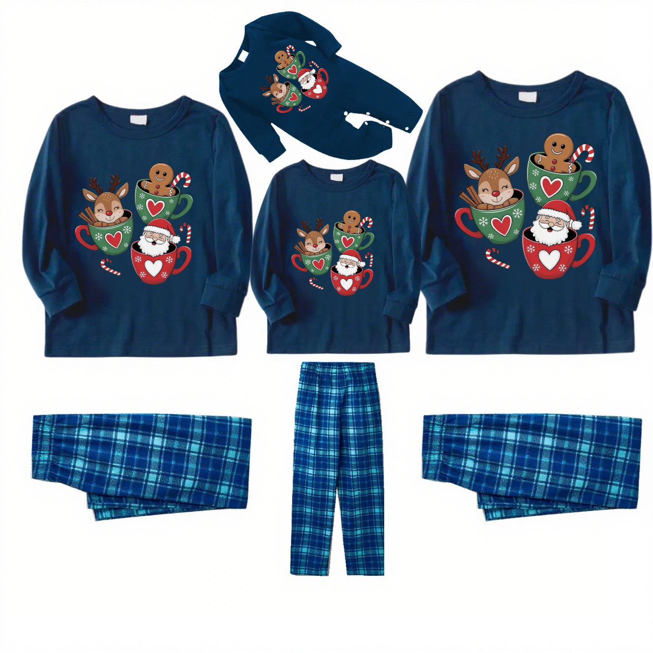 Cup Sigh-Blue Plaid Family Christmas Pajamas