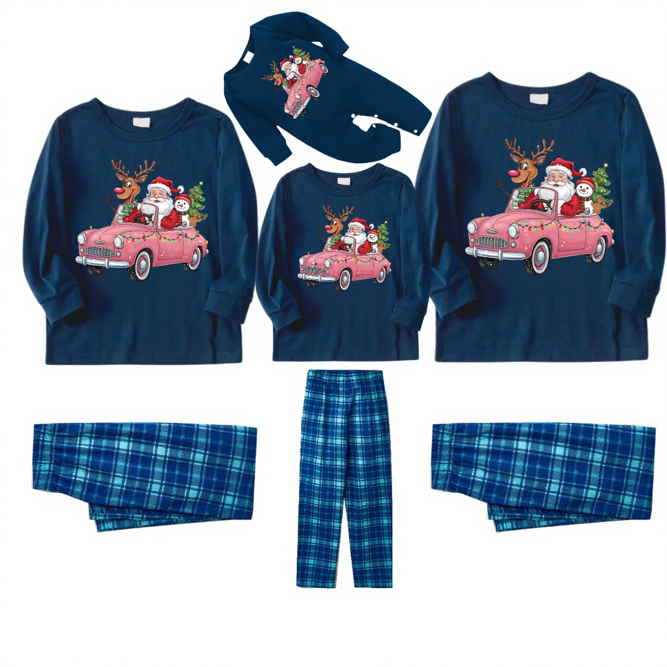 Santa Cartide-Blue Plaid Family Christmas Pajamas