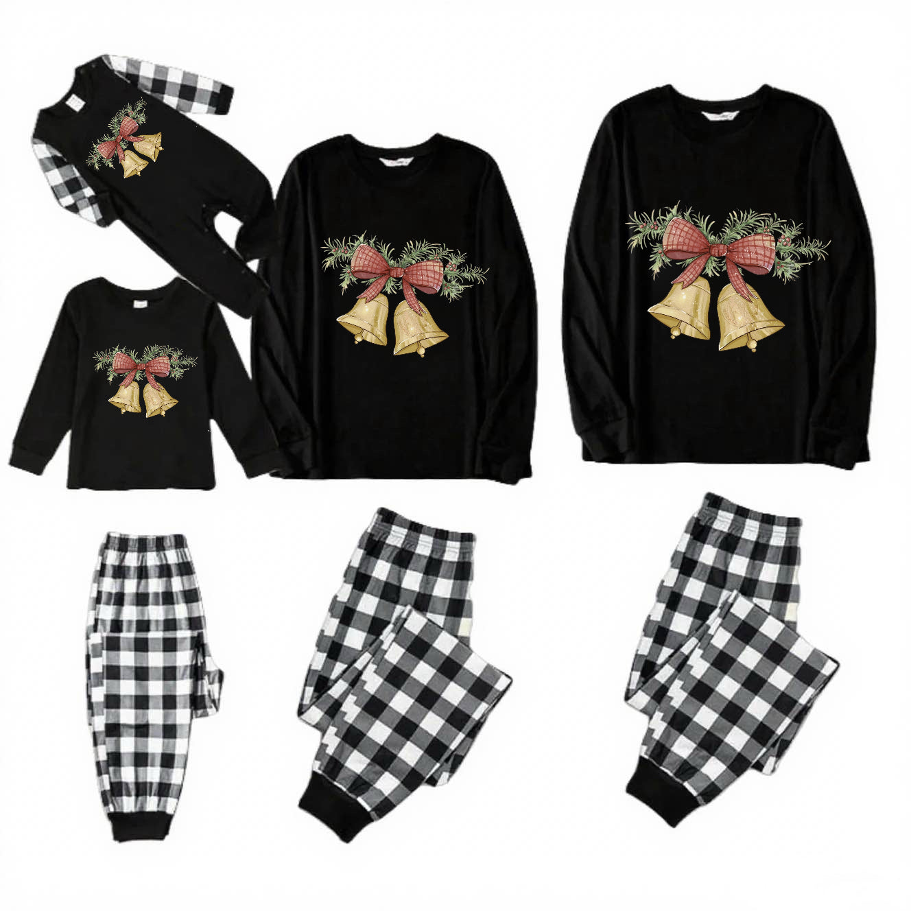 Jingle Nest-Black and White Plaid Family Christmas Pajamas