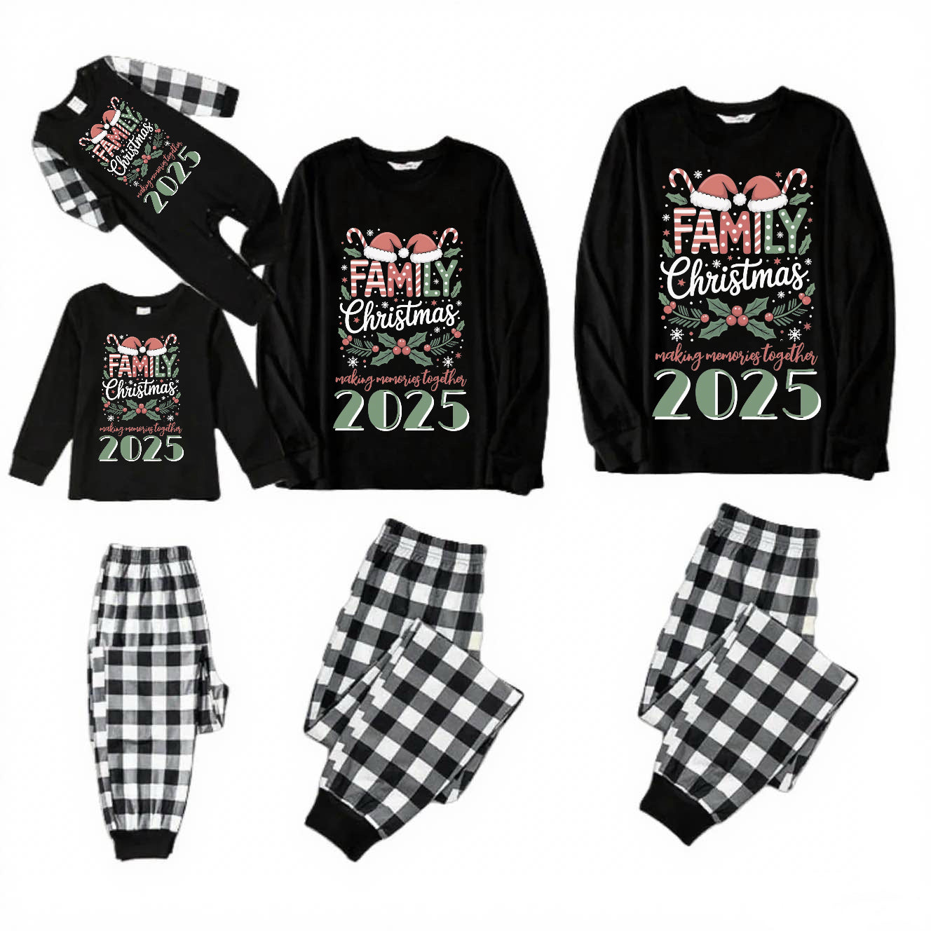 MEMORIES-Black and White Plaid Family Christmas Pajamas